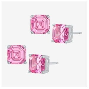 NEW CZ by Kenneth Jay Lane 5 Cttw Asscher Cut Stud Post Earrings - Pink